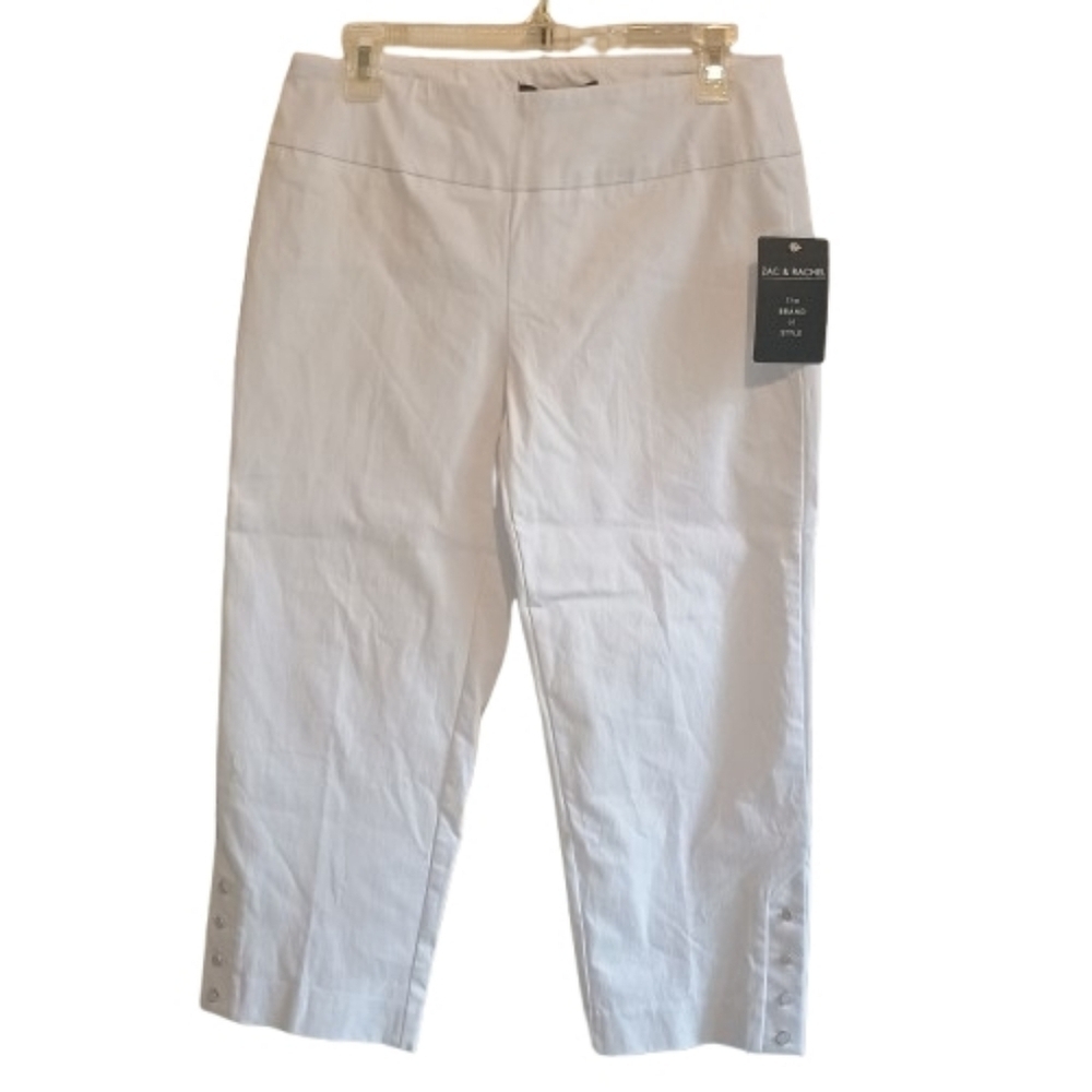 Zac & Rachel Women's White Cropped Capris Pants with Button Detail Size M